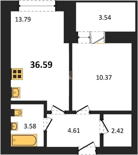 1-комнатная квартира, 36 м2