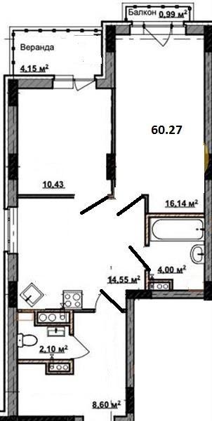 2-комнатная квартира, 60 м2