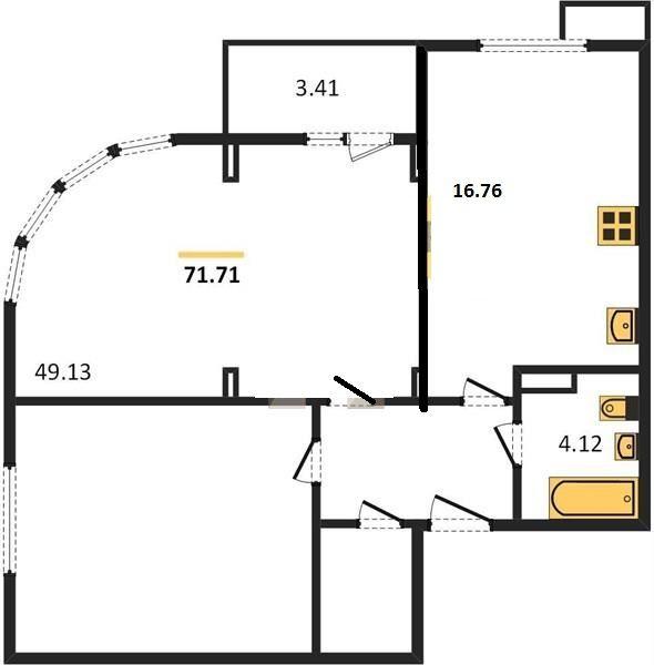 2-комнатная квартира, 71.7 м2