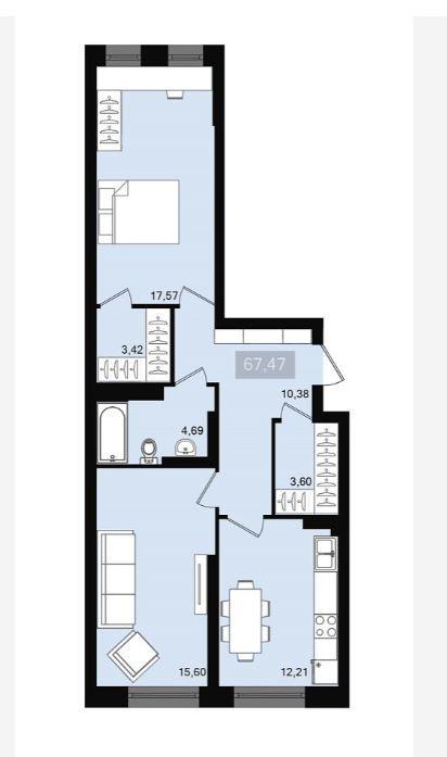 2-комнатная квартира, 67.47 м2
