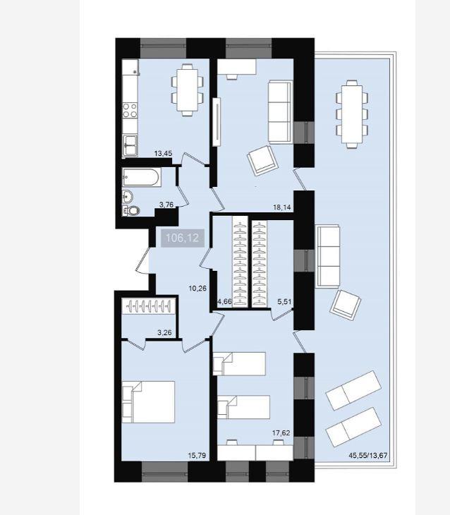 3-комнатная квартира, 106.12 м2