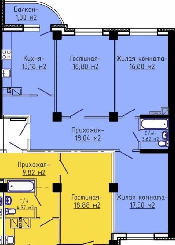 3-комнатная квартира, 89.24 м2