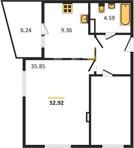 2-комнатная квартира, 53 м2