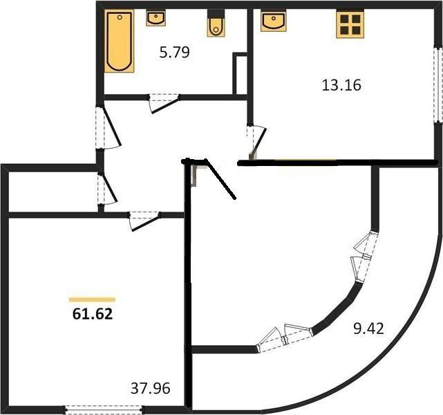 2-комнатная квартира, 61.6 м2