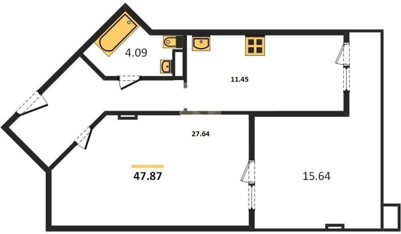 1-комнатная квартира, 47.8 м2