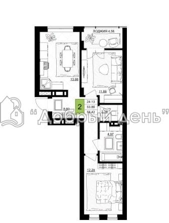 2-комнатная квартира, 58.42 м2