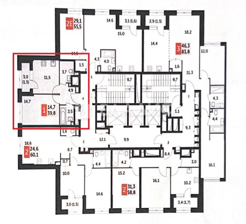 1-комнатная квартира, 39.8 м2