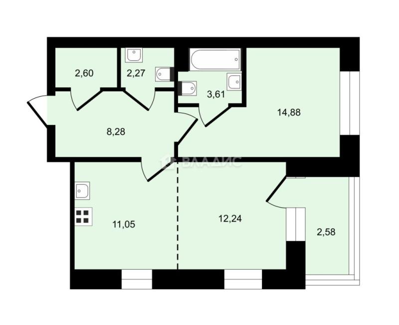 2-комнатная квартира, 58 м2