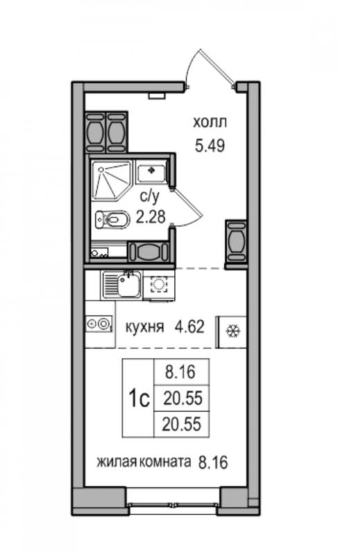 Студия, 21 м2