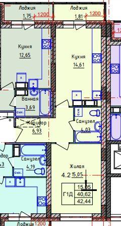 1-комн. квартира • 42.44 м2 • 9/10 этаж. Фото 1