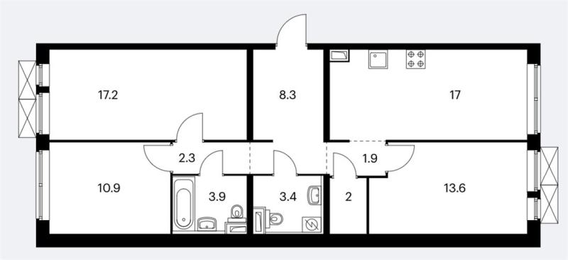 3-комнатная квартира, 82 м2