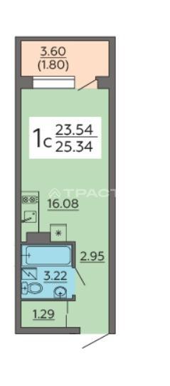 1-комнатная квартира, 25.34 м2
