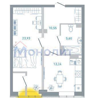 1-комн. квартира • 53.8 м2 • 4/6 этаж. Фото 2