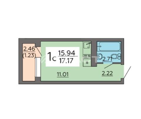 1-комнатная квартира, 17.17 м2