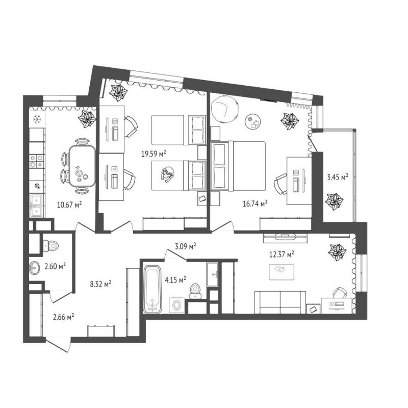 3-комнатная квартира, 81.71 м2