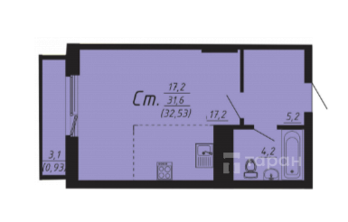 Студия, 34.7 м2