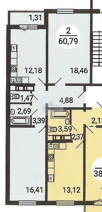 2-комнатная квартира, 60.79 м2