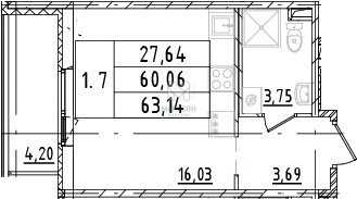 Студия, 23.47 м2