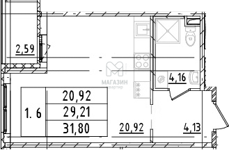 Студия, 31.8 м2