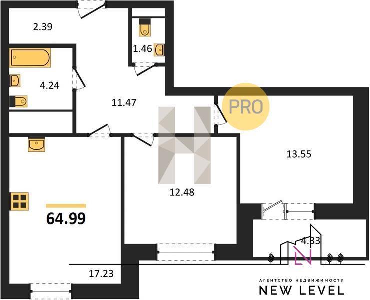 2-комнатная квартира, 64.99 м2