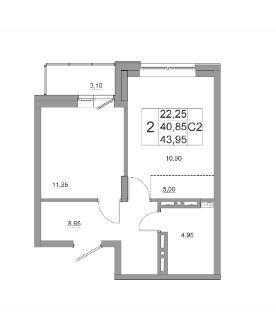 2-комнатная квартира, 43.95 м2