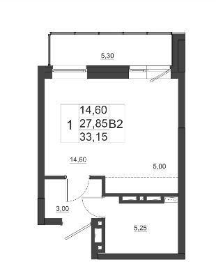 1-комнатная квартира, 33.15 м2