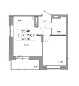 2-комнатная квартира, 40.35 м2