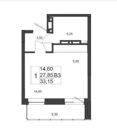 1-комнатная квартира, 33.15 м2