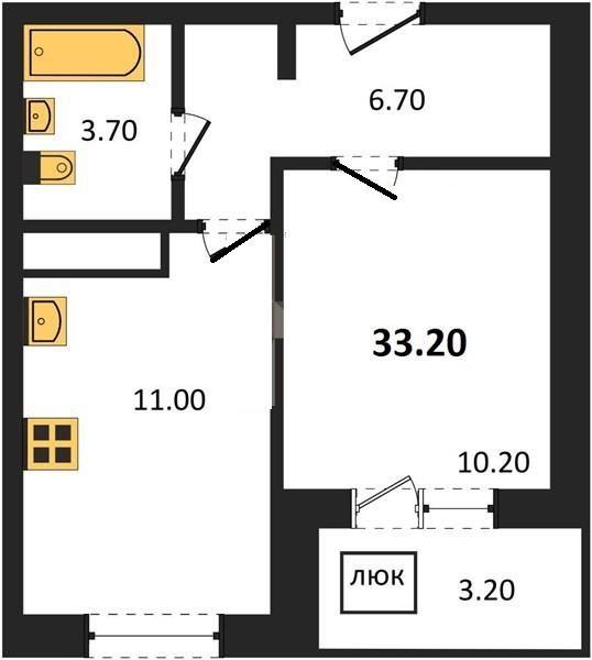 1-комнатная квартира, 33 м2