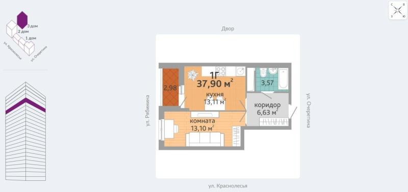 1-комнатная квартира, 37.9 м2