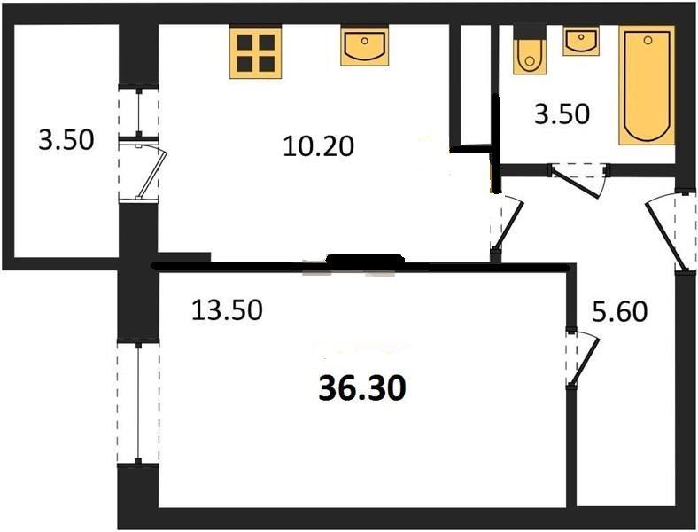 1-комнатная квартира, 36.6 м2