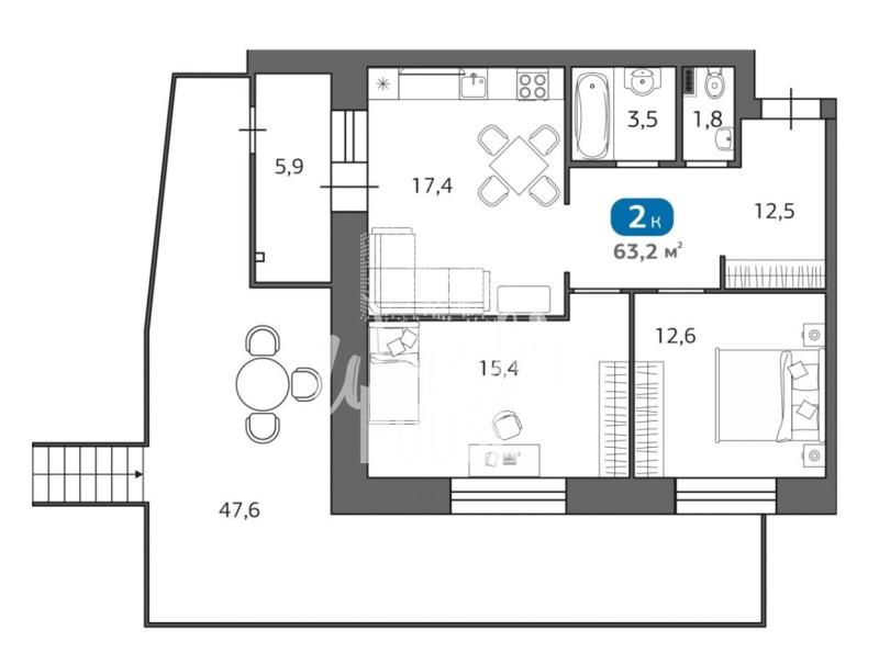 2-комнатная квартира, 63.2 м2