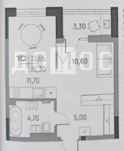 1-комнатная квартира, 35.3 м2