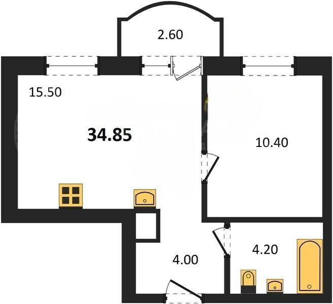 1-комнатная квартира, 35 м2