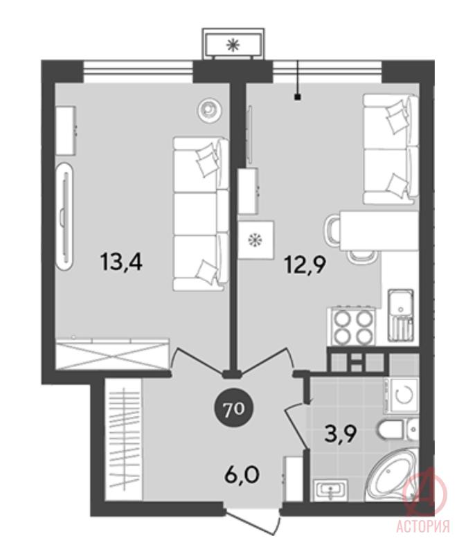 2-комнатная квартира, 36.2 м2