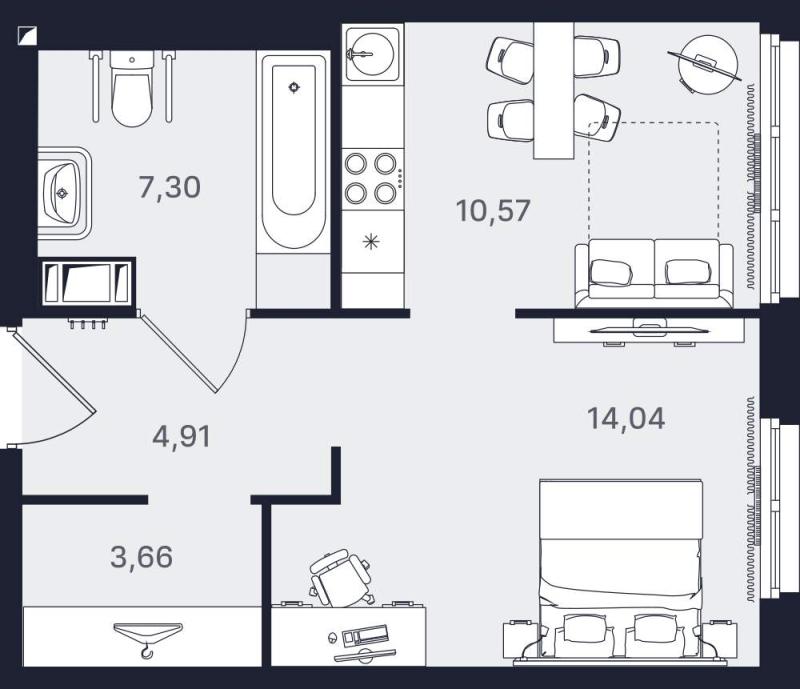 1-комн. квартира • 40.48 м2 • 18/24 этаж. Фото 2