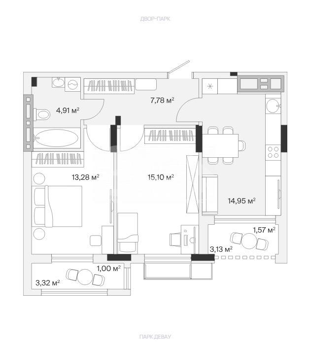 2-комнатная квартира, 58.66 м2