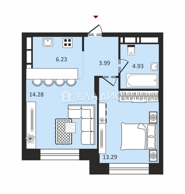 1-комнатная квартира, 43 м2