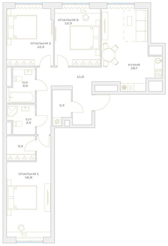 3-комнатная квартира, 84.6 м2