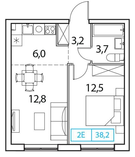 1-комн. квартира • 38.2 м2 • 15/18 этаж. Фото 3