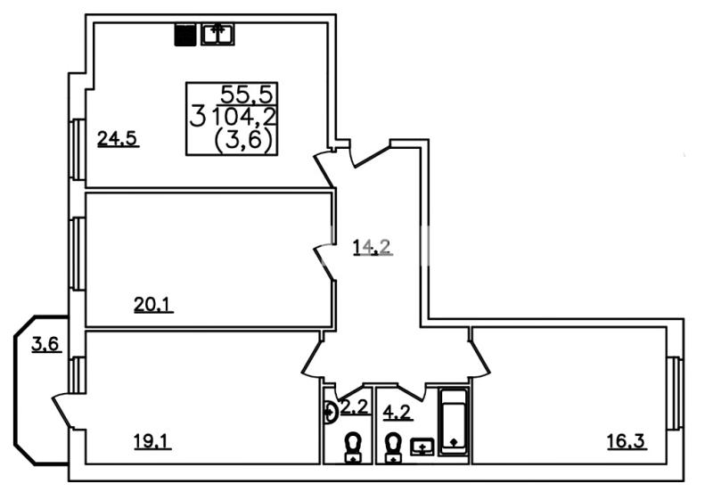3-комн. квартира, 104.2 м², 5/12 этаж