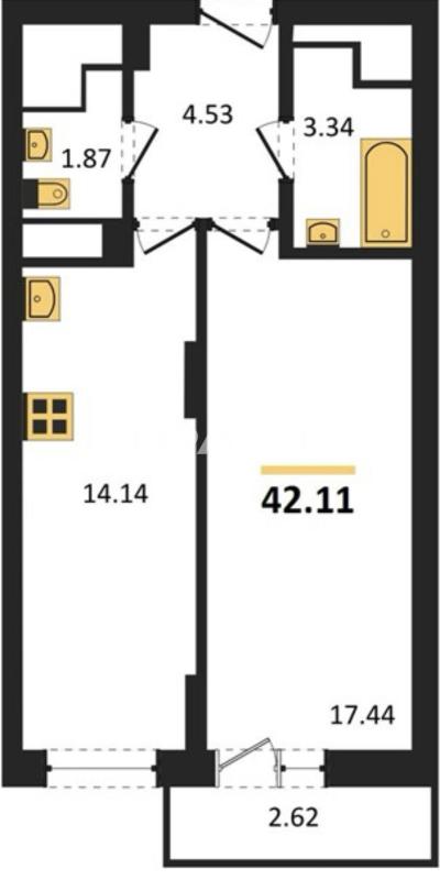 1-комн. квартира • 42.11 м2 • 7/27 этаж. Фото 1