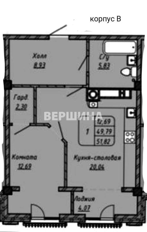 1-комнатная квартира, 49.79 м2