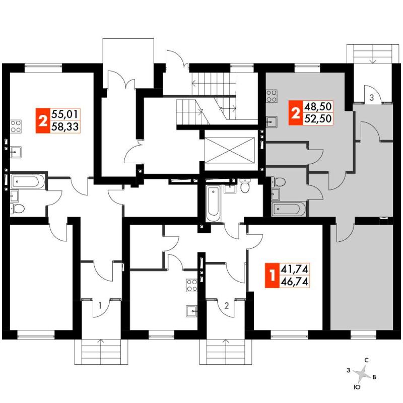 2-комнатная квартира, 52.5 м2