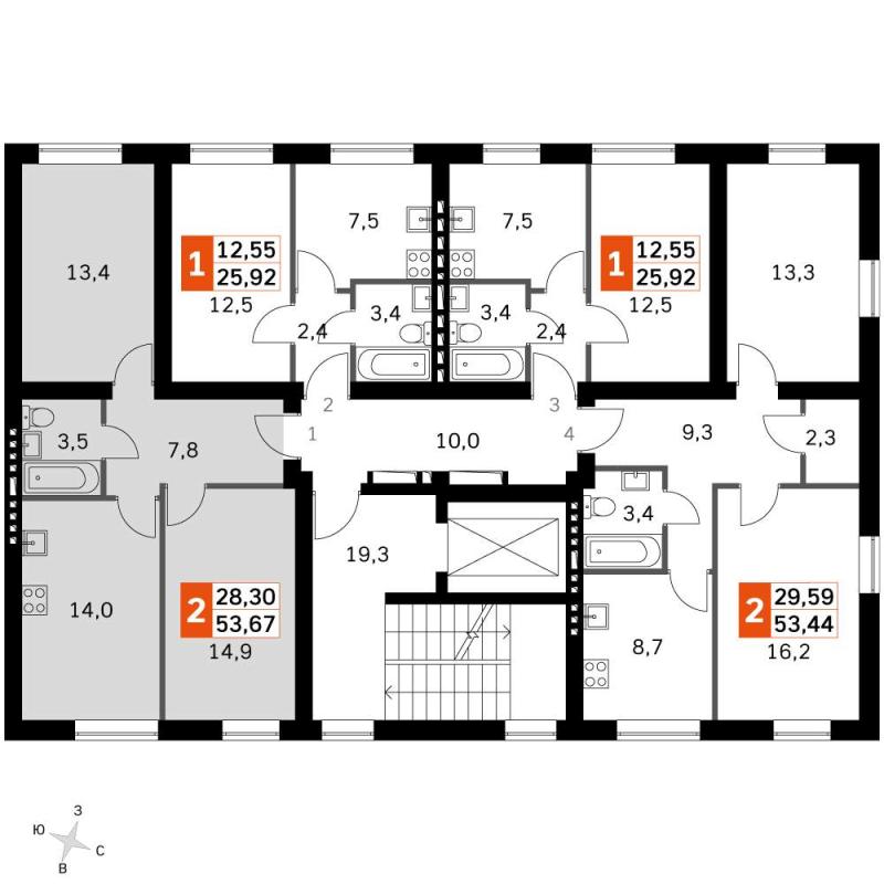 2-комнатная квартира, 53.67 м2