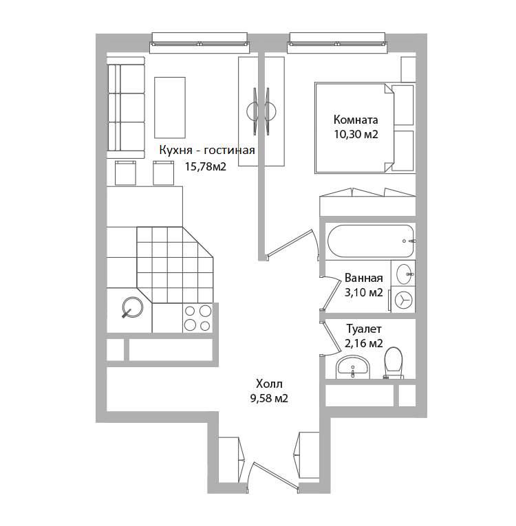 2-комнатная квартира, 40.9 м2