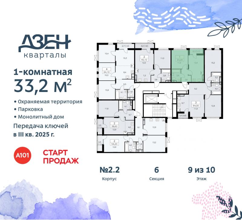 1-комн. квартира, 33.6 м², 9/10 этаж