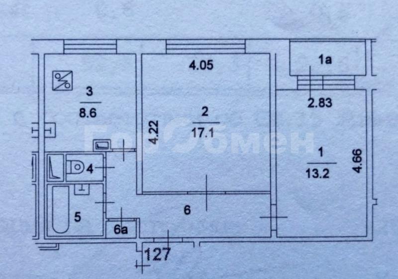 1 комната в 2-комнатной квартире, 17.1 м2