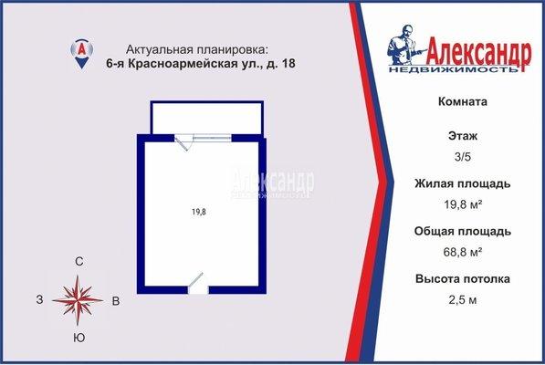 1 комната в 3-комнатной квартире, 19.8 м2