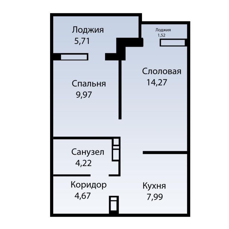 2-комн. квартира • 45 м2 • 16/21 этаж. Фото 2